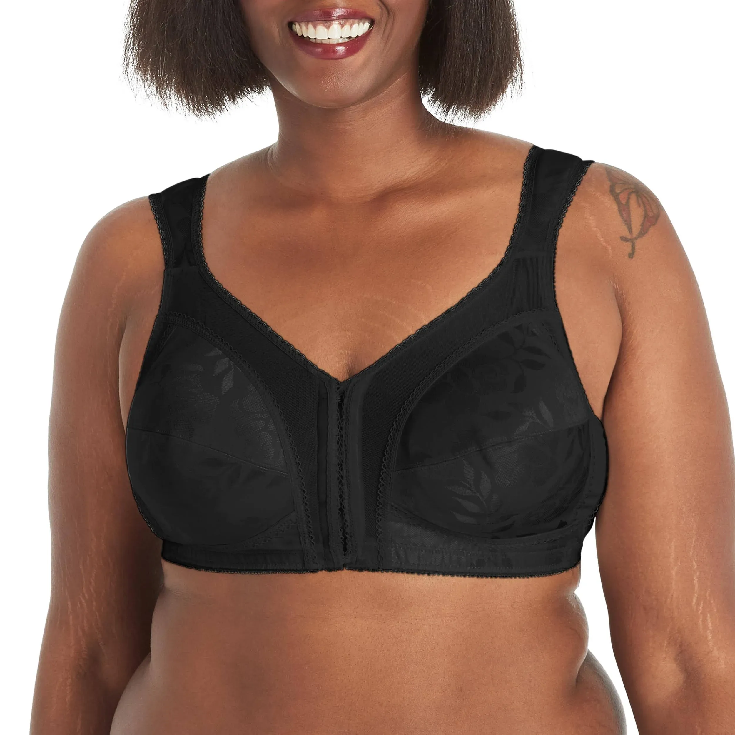 Playtex 18 Hour 4695 Front-Close Wirefree Bra with Flex Back Black