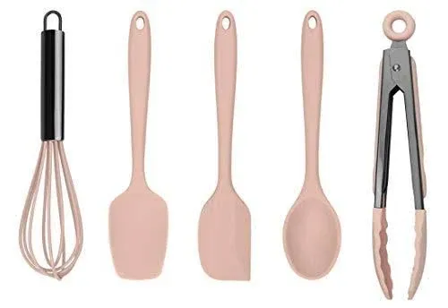 Country Kitchen Silicone Cooking Utensils, Kitchen Tools, Easy to Clean Silicone Kitchen Utensil Set, Silicone Spatula Set for Nonstick Cookware, Mini, Pink