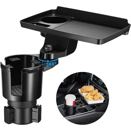 THIS HILL Cup Holder Tray for Car, 2 in 1 Detachable Car Food Table Tray with Solid Base & Phone Slot,Car Cup Holder Expander with 360°Rotation Tray for Travel Road Essentials