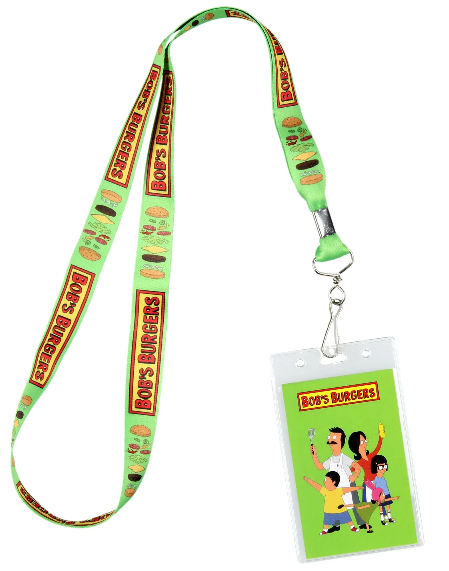 Bob's Burgers Logo and Cheeseburger Anatomy Lanyard Clear ID Badge Holder - Green