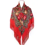 Gudessly Women&#039;s Traditional Scarf Wrap Tassel Shawl Fringes Neck Head Cerise 