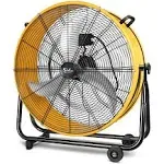 24 Inch 3-Speed Heavy Duty Metal Industrial Drum Fan, Yellow, Simple Deluxe