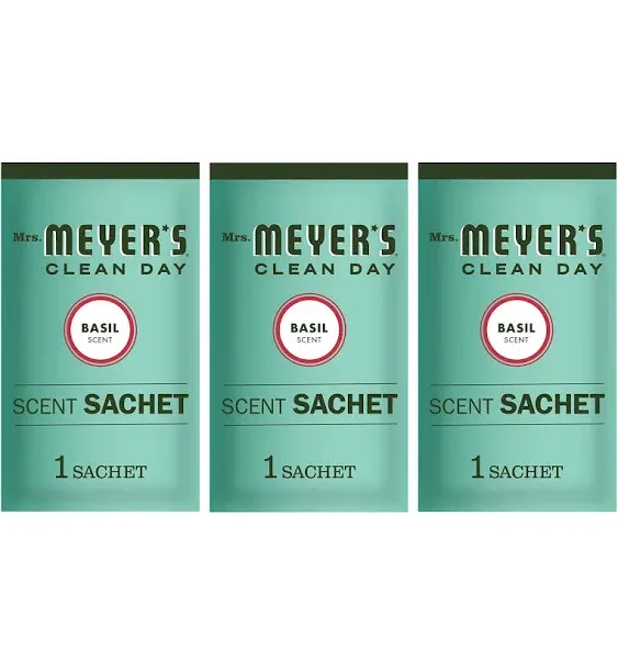 Air Freshener Scent Sachets, Fragrance for Your Locker, Car, Closet, and Gym Bag, Basil Scent, Mrs. Meyer's Clean Day, Pack of 3