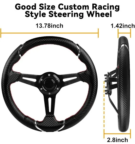 MOSNAI 13.7'' 350mm Deep Dish Steering Wheel, Racing Golf Cart Fit Club Car DS and Precedent,Yamaha EZGO RXV & TXT