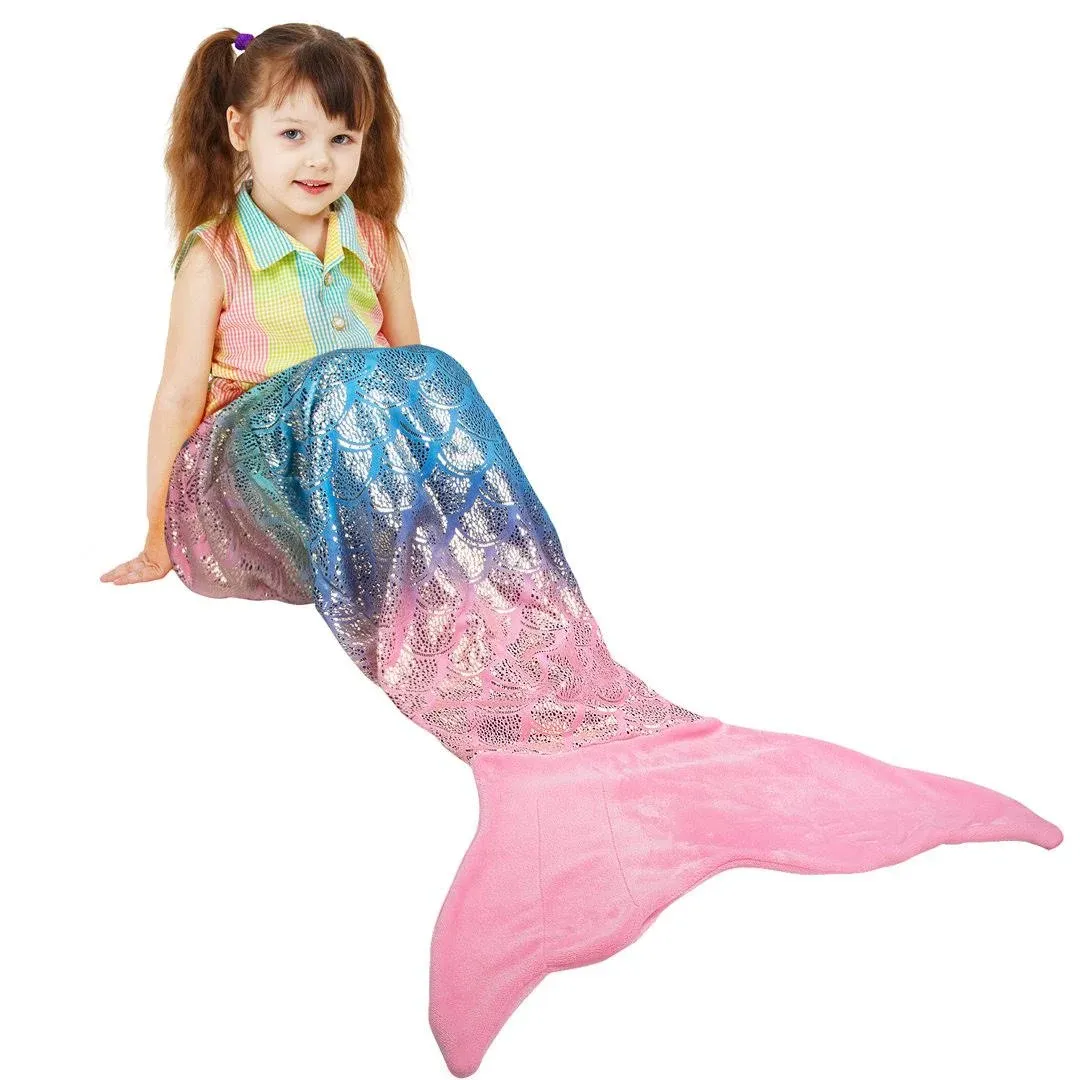 Catalonia Kids Mermaid Tail with Sleep Mask, Super Soft Flannel Sleeping Snuggle Blanket for Girls, Fish Scale Pattern, Valentine's Day Gifts for Kids Birthday Gift for Daughter