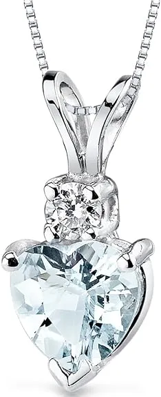 0.75 ct Heart Shape Aquamarine and Diamond Pendant in 14K White Gold, 18&#034;