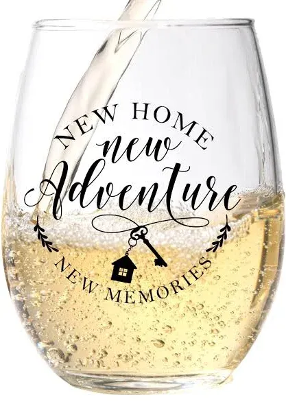 Unique House Warming Gift Set - New Home New Adventures Wine and Whiskey Glass with Candle Gift Set - for New Homeowners - New Home Gift Ideas for Women and Men - Family First Home