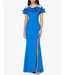 Xscape Women's Off the Shoulder Ruffle Crepe Trumpet Gown