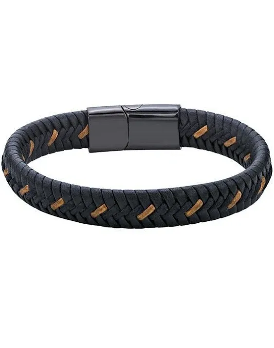 LYNX Men's Black Leather Braided Bracelet