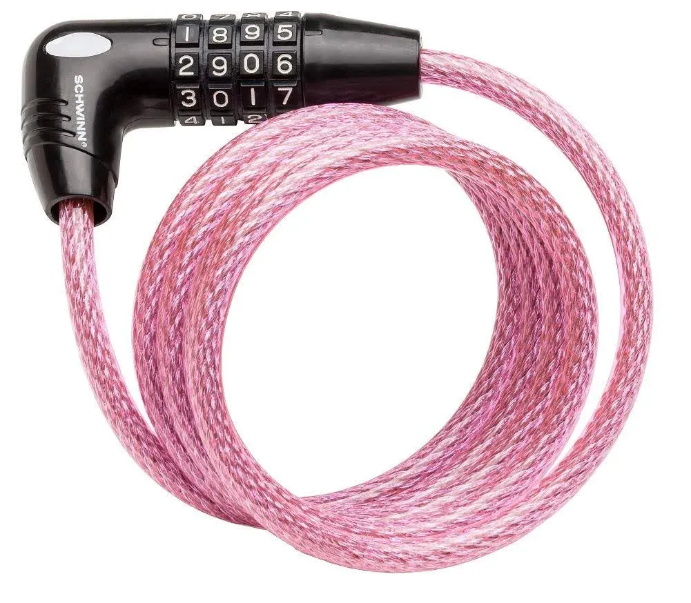 Schwinn Anti Theft Bike Lock, Pink, 5 Foot, Security Level 1 Combination Lock.