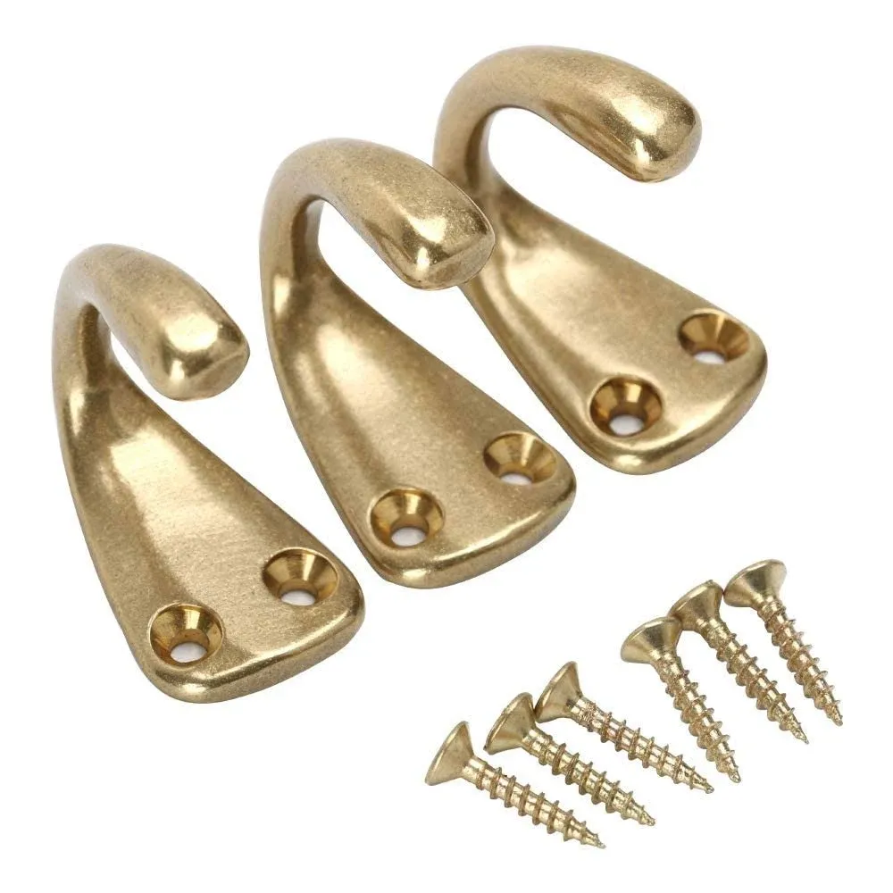 RZDEAL 3PCS Vintage Coat and Hat Hook Brass Classico Wall Hanging for Bath Stands Clothes Hangers Scarf Towel (Gold)