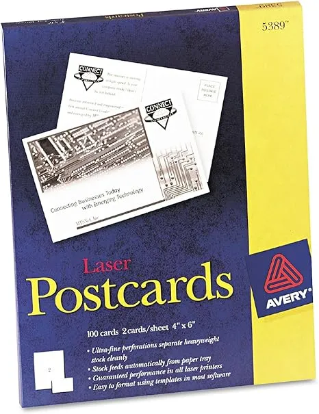 Avery Postcards, Uncoated, Two-Sided Printing, 4" x 6", 100 Cards (5389)