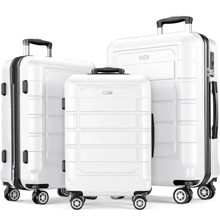 SHOWKOO Luggage Sets Expandable PC+ABS Durable Suitcase Sets Double Wheels TSA Lock White 3pcs