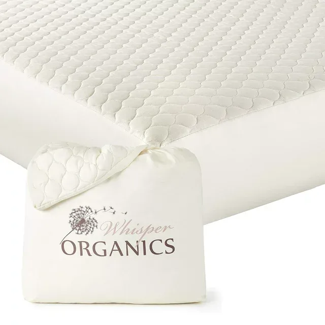 Whisper Organics 100% Organic Mattress Protector Quilted Fitted Mattress Pad Cover