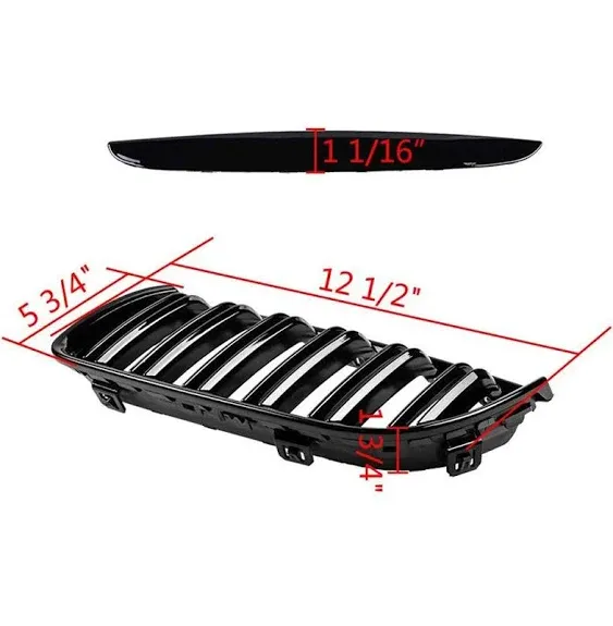 Ricoy Gloss Black Front Kidney Bumper Grill Grilles Compatible with E90 E91 2005-2008 3 Series 325i 328i Sedan Wagon Dual Slat Flat