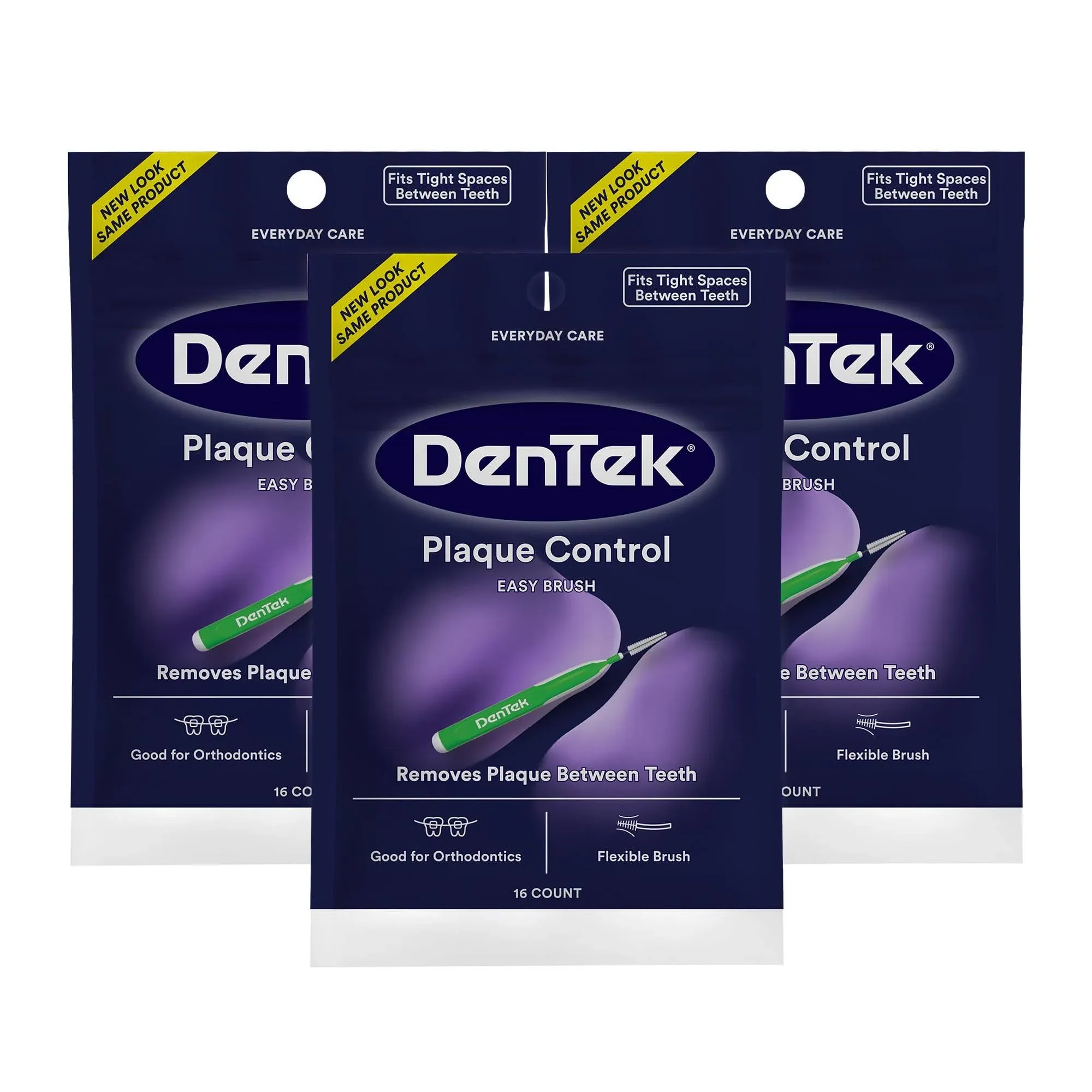 Dentek Easy Brush Plaque Control Interdental Cleaners, Tight, 16 Count, 3 Pack