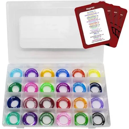 D&D Condition Markers [96 pcs] DND Condition Ring Tokens For Spell Effects Status (24 Conditions & Colors) - RGP Dungeons & Dragons Accessories - Initiative Tracker D and D Miniature Figure Markers 5e