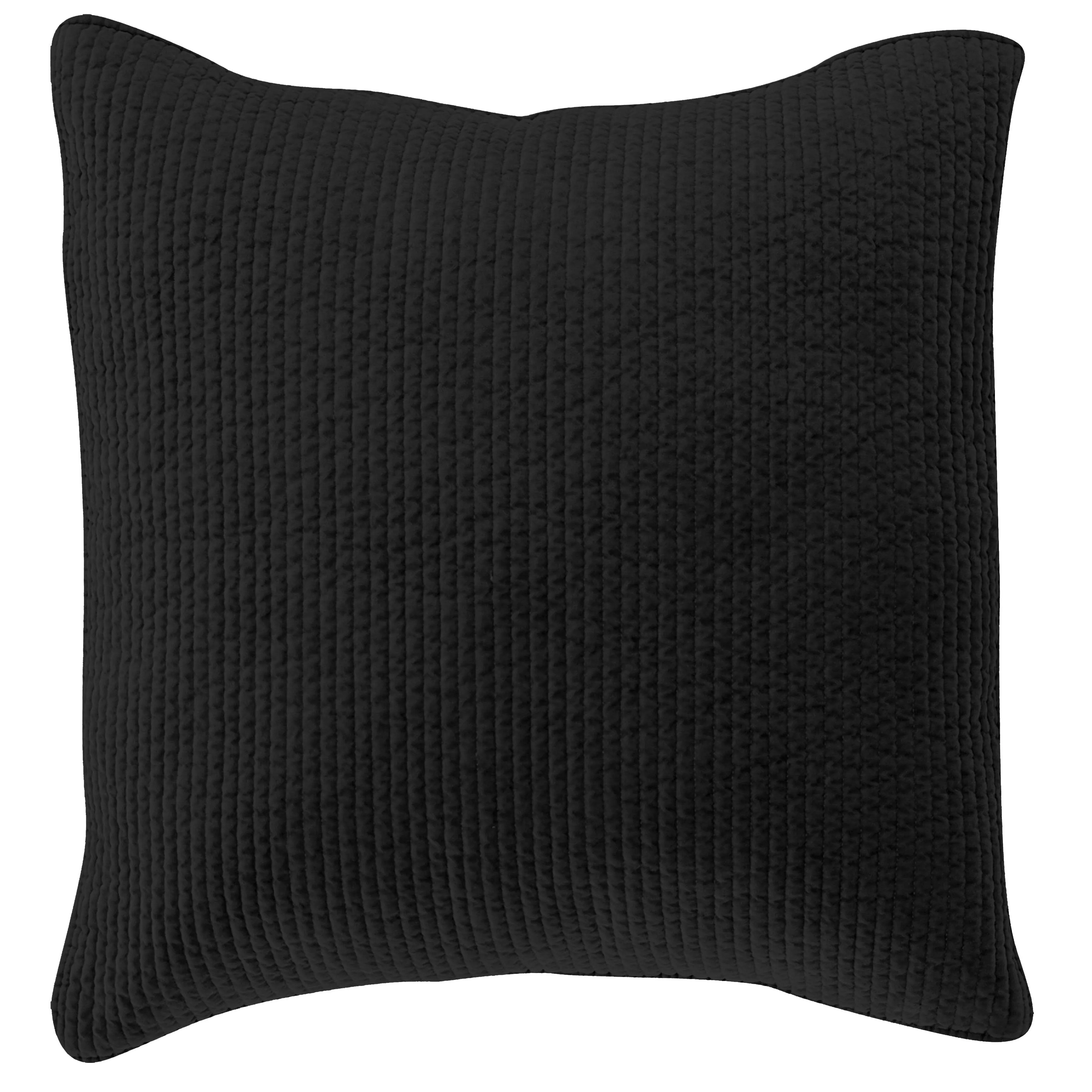 HiEnd Accents Stonewashed Cotton Velvet Quilted Euro Sham, Black