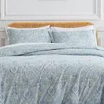 Southshore Fine Living, Inc. Full/Queen Duvet Cover Set, Paisley Blue Boho Comforter Cover, Queen/Full Size with Zipper Closure - 1 Queen Size Duvet Cover, 2 Shams, Blue Paisley