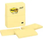 Post-It Original Notes, 3" x 5", Canary Yellow - 12 pack, 100 sheets per pad