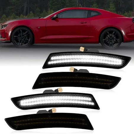 LED Side Marker Lights Front Rear Bumper Fender Marker Lamps for 2016-2023 Chevy Camaro White Reflectors Smoked Len, 4PCS