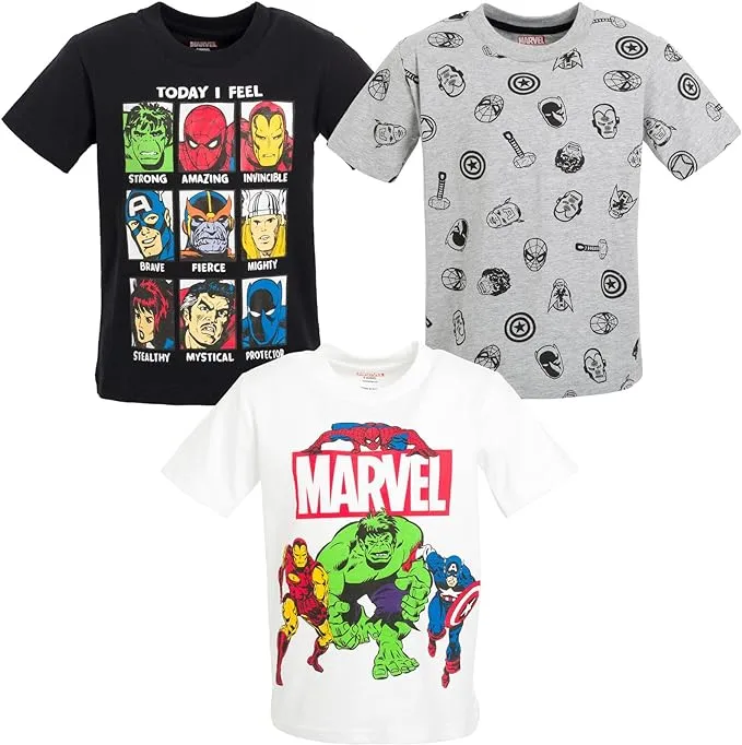 Marvel Avengers Spider-Man Iron Man Thor 3 Pack T-Shirts Toddler to Big Kid