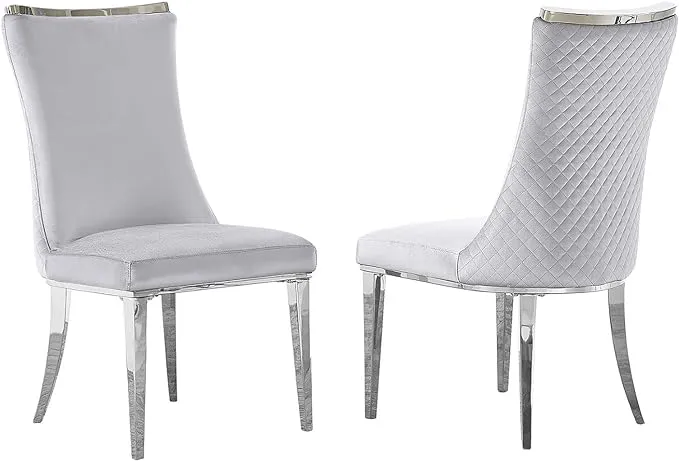 AZhome Dining Chairs, Gray Velvet Upholstered Chairs with Silver Stainless Steel ...