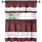 Live, Love, Laugh Window Curtain Tier Pair and Valance Set - 58x24 - Burgundy