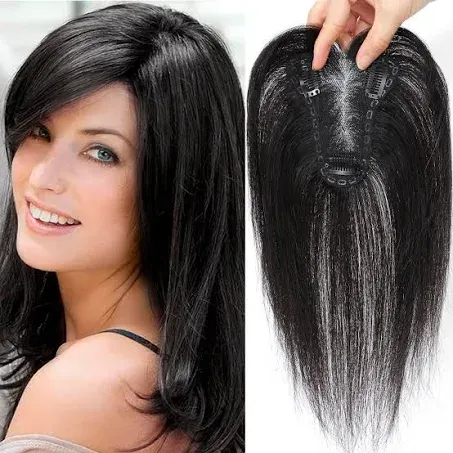 Hair Toppers for Women Real Human Hair Toppers Hair Pieces for Women with Thinning Hair Human Hair Toppers with Bangs Clip in Hair Extensions