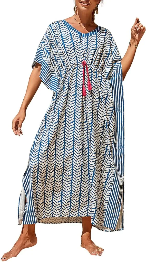 Bsubseach Geometric Print Kaftan Dresses for Women Caftans Loungewear with Waist