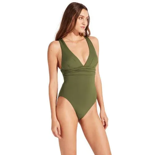 Seafolly Women's Deep V Wide Strap One Piece Swimsuit