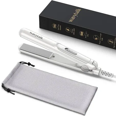 Wavytalk 0.7 Inch Ceramic Mini Hair Straightener - Small Flat Irons for Short Hair, Curls Bangs, Travel Friendly (White)