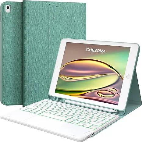 CHESONA iPad 9th Generation Case with Keyboard, 7 Color Backlit, Multi-Touch Trackpad, Built-in Pencil Holder, 2 Bluetooth Channels, Flip Stand Keyboard Case for iPad 9th/8th/7th Gen 10.2” Black