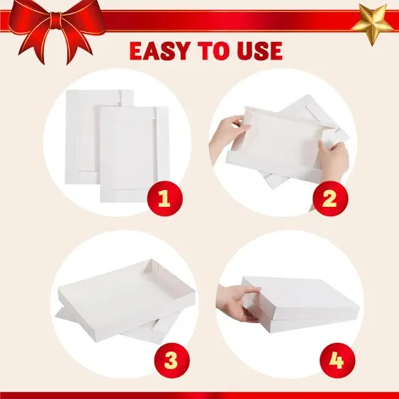 JOYIN 12 Pcs White Cardboard Xmas Gift Boxes include 1 Large Boxes, 5 Medium Boxes for Shirts, 3 Small Boxes for Lingerie and Scarf, and 3 Square Boxes for Hat, Beauty Items, Tools, Toys, Presents