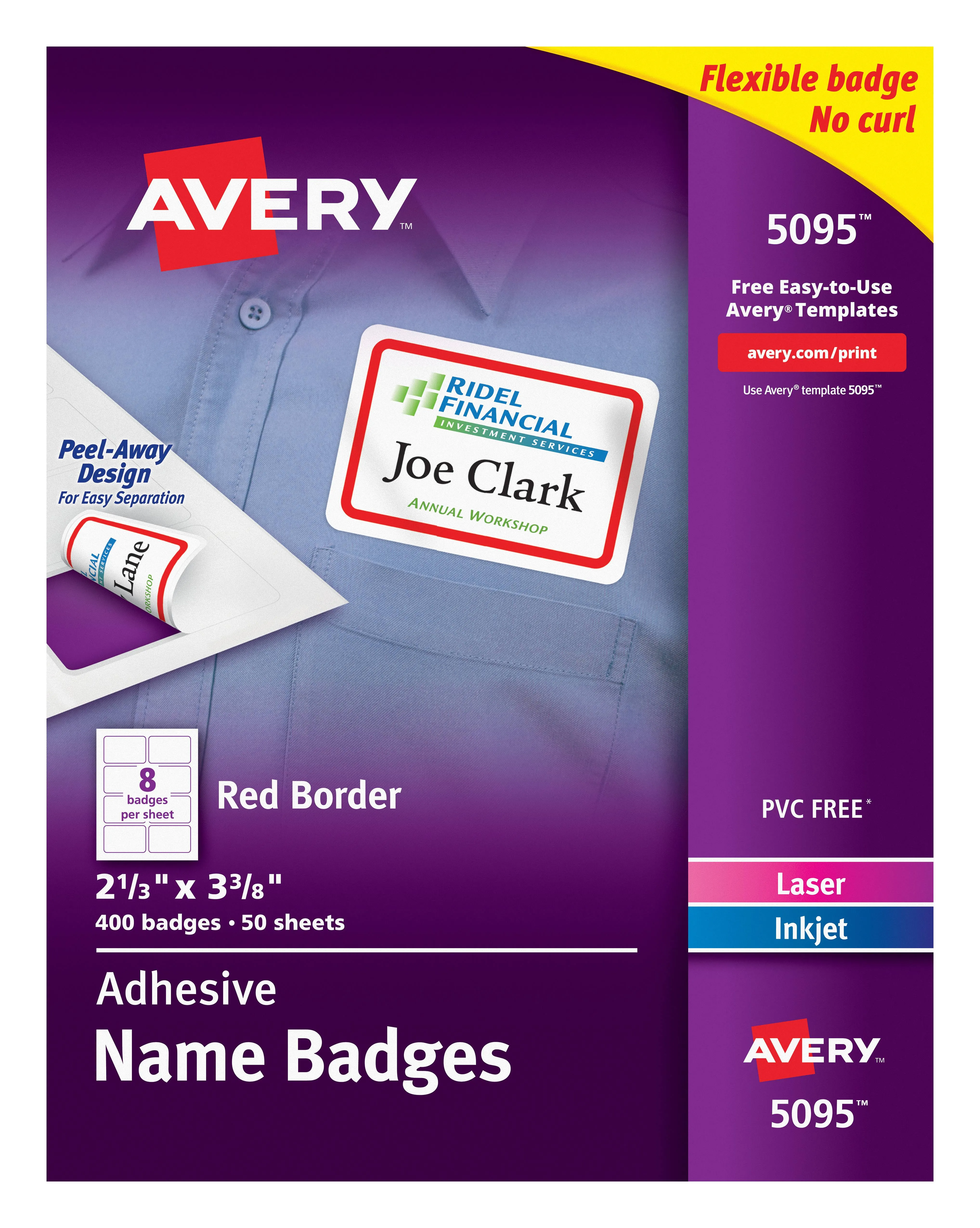 Avery Flexible Adhesive Name Badge Labels, Red