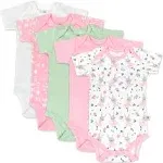 HonestBaby Baby Girls' Short Sleeve One-Piece 100% Organic Cotton Bodysuits (5 Pack)