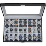 SONGMICS 24-Slot Watch Box Lockable Storage Case with Glass Lid