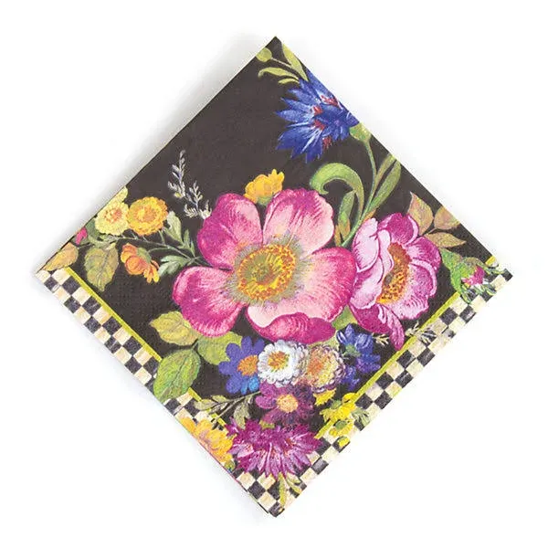 Mackenzie Childs Flower Market Black Cocktail Napkins NIP