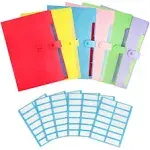 Heqishun 6 Pack Expanding File Folder 5 Pocket with 168pcs File Folder Labels, Plastic Organizer A4 Letter Size Expandable File Folder for School