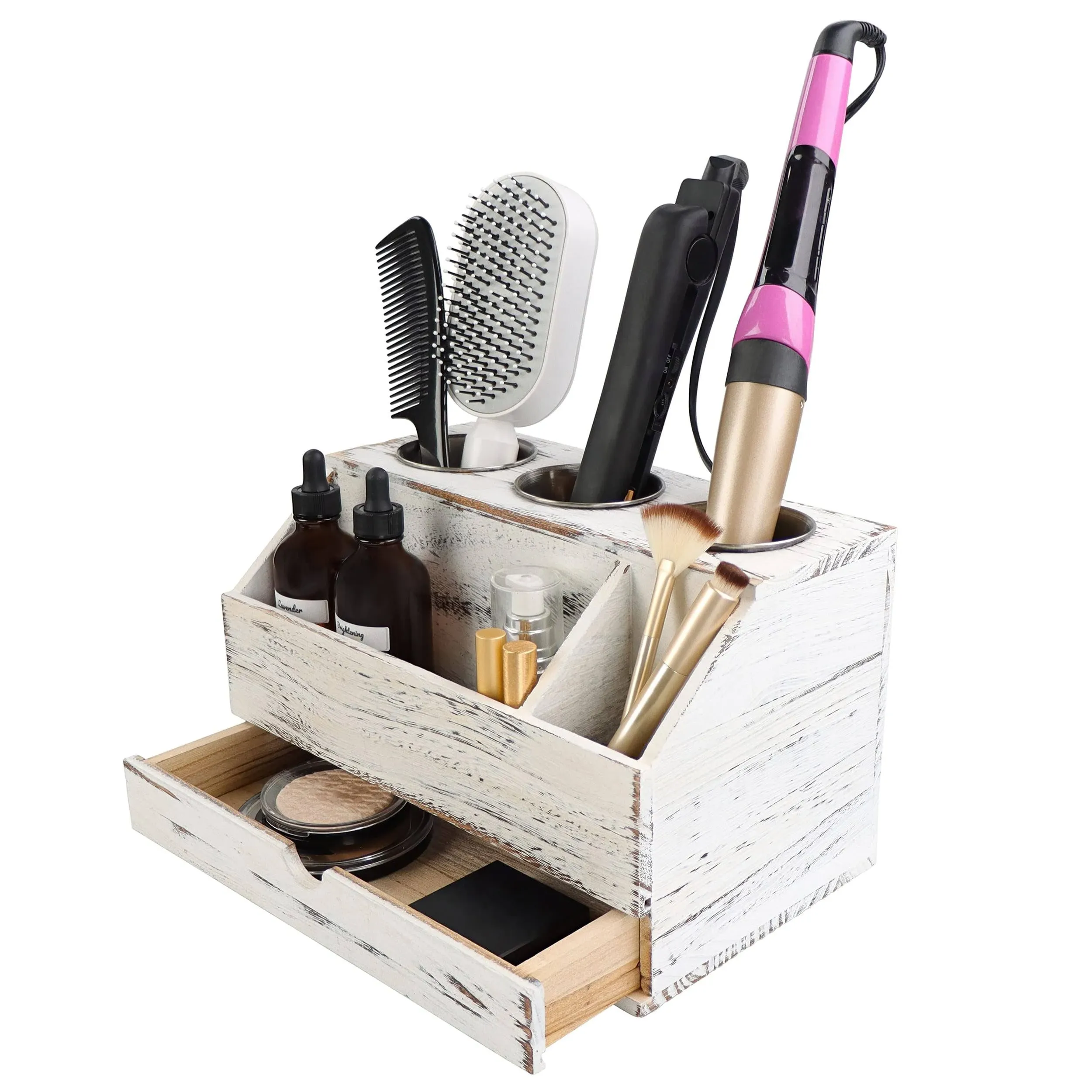 Bathroom Hair Tool Organizer Rustic White Hot Tool Holder For Bathroom Counter H