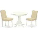 East West Furniture Dining Room Set Linen White, ANAB3-LWH-02