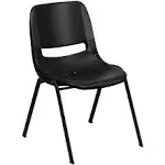 Flash Furniture Hercules Series 440 lbs Capacity Black Ergonomic Shell Stack Chair with Black Frame & 14 in. Seat Height