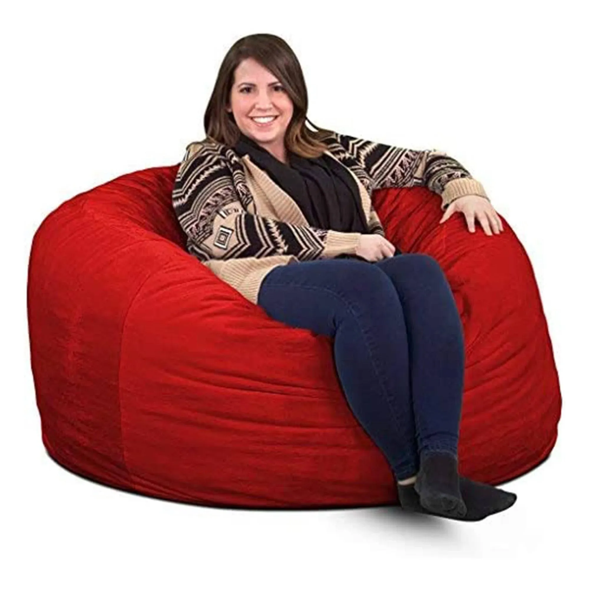 ULTIMATE SACK 4ft Bean Bag Chair, Oversize Bean Bag Chair for Adults, Comfy Chair Bean Bag Couch Lounge Sofa Loveseat Furniture | Red Suede