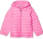 Amazon Essentials Girls Lightweight Water-Resistant Packable Hooded Puffer Jacket, Neon Pink, Small