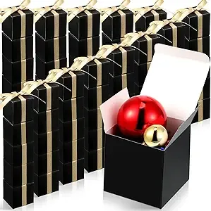 Jutom 100 Pcs Mini Favor Boxes Extra Small Candy Boxes Paper with Gold Ribbon for Valentine Birthday Graduation Baby Shower Wedding Party Supplies(3 x 3 x 3 Inch,Black)