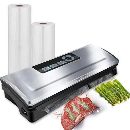 Potane Vacuum Sealer Machine, 85kPa Pro Vacuum Food Sealer, 8-in-1 Easy Presets, 4 Food Modes, Dry&Moist&Soft&Delicate with Starter Kit, Compact Design(Silver)…