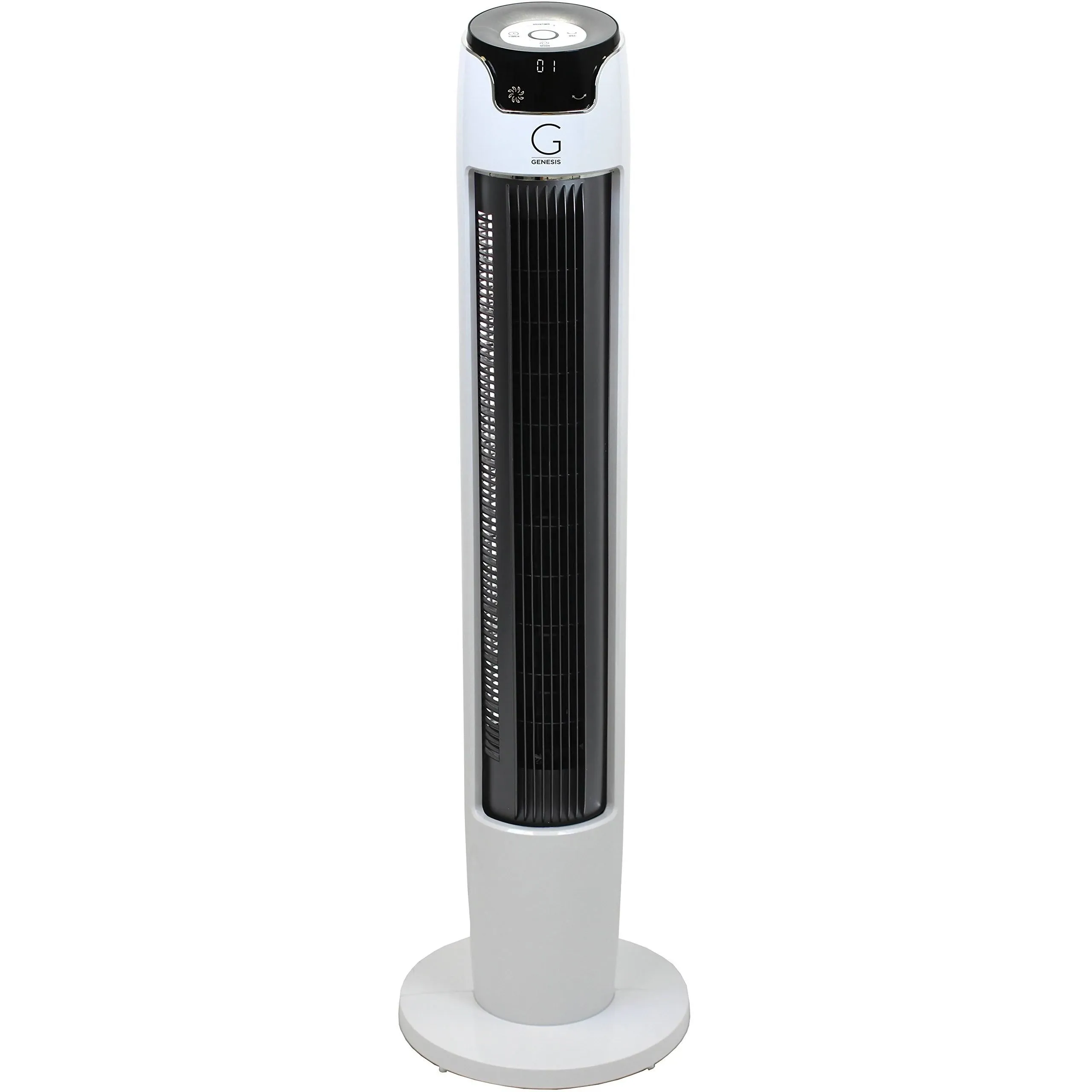 Genesis 43 in. Oscillating Digital Tower Fan with Remote and Max Cool Technology, White