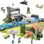 47 Pieces Military Base Set, Army Men Playset with Vehicles Accessories,Soldier Army Men and Play Map,Mini Army Toy Tank,Warplane,Helicopter Playset Plastic Christmas Toys Gifts for Kids Boys