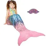 Catalonia Kids Mermaid Tail Blanket with Sleep Mask,Super Soft Plush Sleeping Snuggle Blanket for Girls,Fish Scale Pattern,Gift Idea,Rainbow Ombre