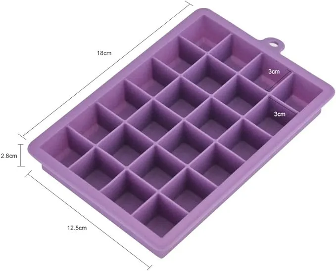 Ice Cube Tray, Silicone Square Ice Trays Easy Release Stackable Ice Cube Mold with Removable Lid, 24 Cavity (2 Pack,Blue)